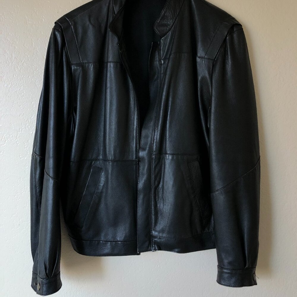 Vintage Leather Bomber Jacket Men's Size Small Black Zip Up Classic Fit